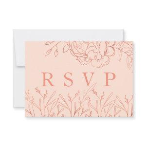 Elegant Blush Pink Rose Gold Sketched Flowers RSVP Card