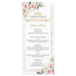 Elegant blush pink roses gold tiara Quinceanera Menu