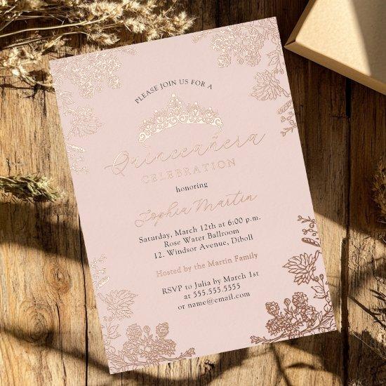 Elegant Blush Pink Vintage Quinceanera Foil