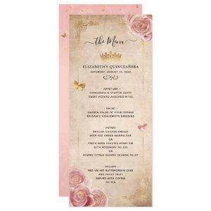 Elegant Blush Pink Watercolor Rose Gold Floral Menu