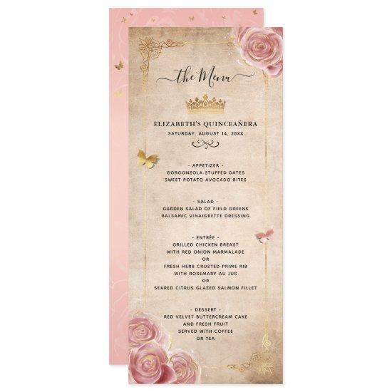 Elegant Blush Pink Watercolor Rose Gold Floral Menu