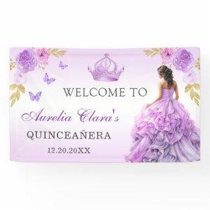 Elegant Blush Purple Floral Quinceañera Birthday Banner