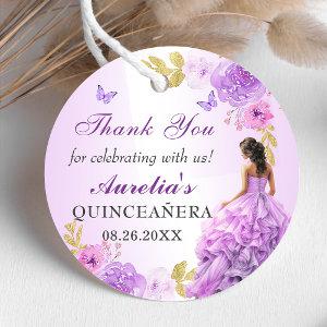 Elegant Blush Purple Floral Quinceañera Birthday Favor Tags