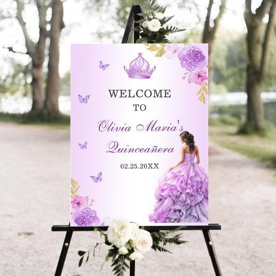 Elegant Blush Purple Floral Quinceañera Birthday Foam Board