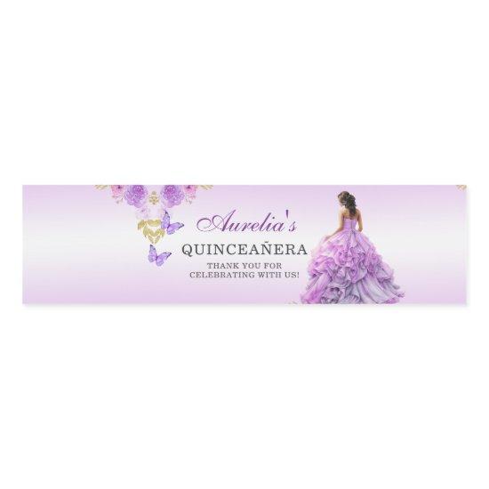 Elegant Blush Purple Floral Quinceañera Birthday Water Bottle Label