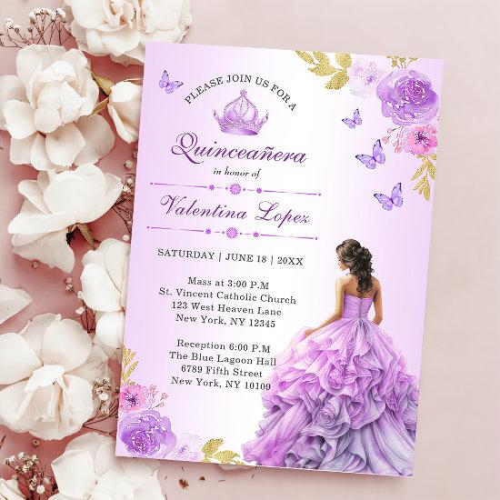 Elegant Blush Purple Floral Quinceañera