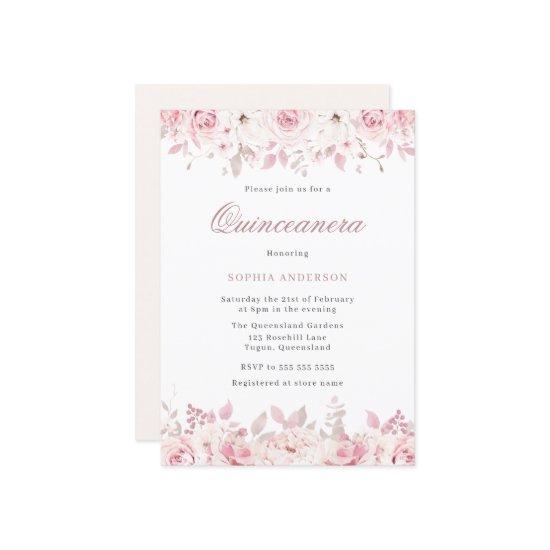 Elegant Blush Watercolor Floral Roses Quinceanera