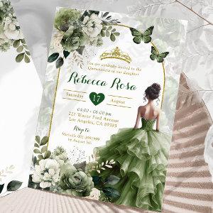 Elegant Boho Arch Sage Green Princess Quinceañera
