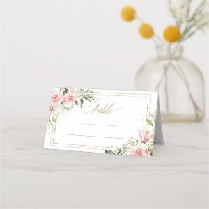 Elegant boho blush floral gold tiara sage 15th place card