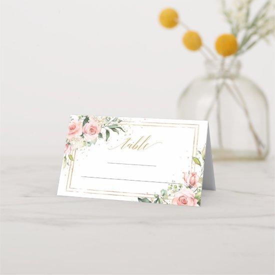 Elegant boho blush floral gold tiara sage 15th place card