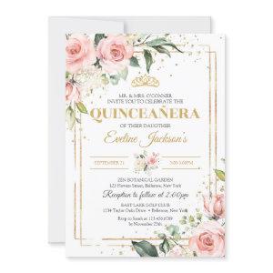 Elegant boho blush pink roses green quinceanera