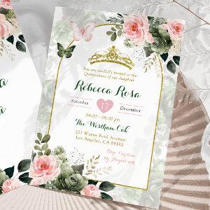 Elegant Boho Blush Pink Sage Green Quinceañera