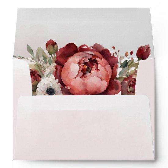 Elegant Boho Burgundy Blush Floral  Envelope