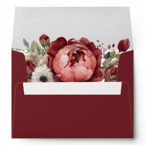 Elegant Boho Burgundy Blush Floral  Envelope
