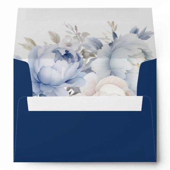 Elegant Boho Dusty Blue Floral  Envelope