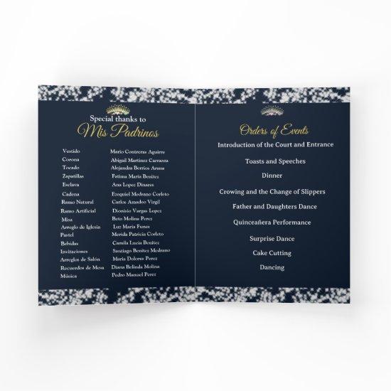 Elegant Boho Navy Silver Quinceañera Spanish Program