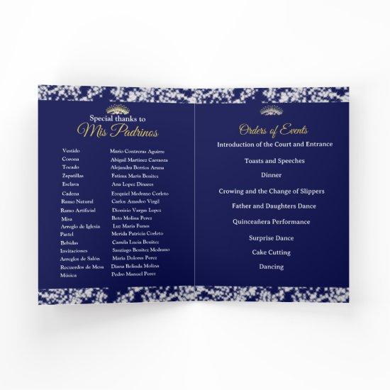 Elegant Boho Navy Silver Quinceañera Spanish Program