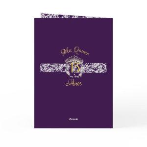 Elegant Boho Purple Silver Quinceañera Spanish Program
