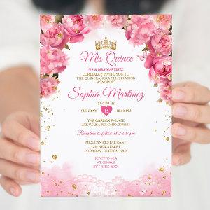 Elegant Bright Pink Flowers Gold Girl Mis Quince