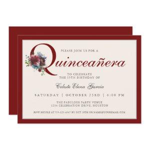 Elegant Burgundy and Blue Floral Quinceanera Party