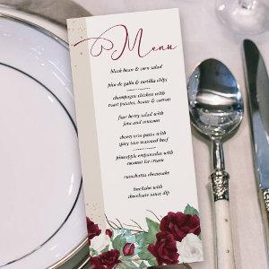 Elegant Burgundy and Ivory Roses Floral Menu