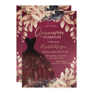 Elegant Burgundy Dress Floral Quinceañera
