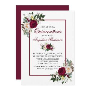 Elegant Burgundy Floral Greenery Quinceanera Party