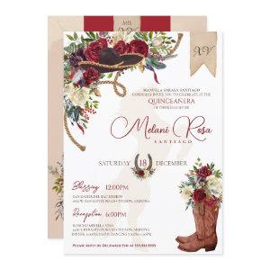 Elegant Burgundy Floral Winter Charro Quinceanera