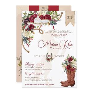 Elegant Burgundy Floral Winter Charro Quinceanera