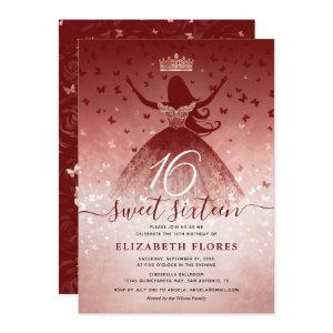 Elegant Burgundy Flowers Rose Gold Sweet 16