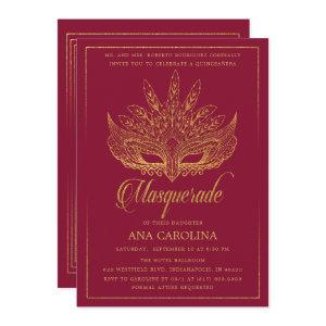 Elegant Burgundy Glitter Masquerade Quinceañera