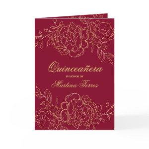 Elegant Burgundy Gold Fine Art Floral Quinceanera