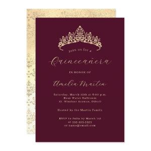 Elegant Burgundy Gold Tiara Quinceanera