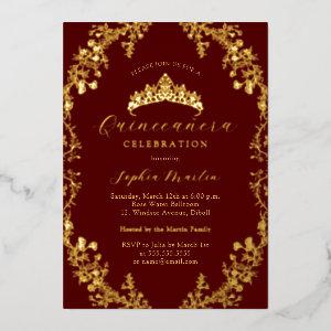 Elegant Burgundy Gold Vintage Quinceanera  Foil
