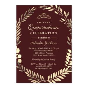 Elegant Burgundy Gold Wreath Quinceanera