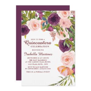 Elegant Burgundy Pink Floral Quinceañera