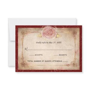 Elegant Burgundy Pink Rose Gold Rustic Wedding RSVP Card