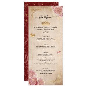 Elegant Burgundy Pink Rose Gold Watercolor Floral Menu