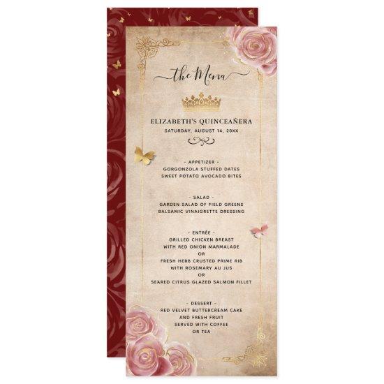 Elegant Burgundy Pink Rose Gold Watercolor Floral Menu