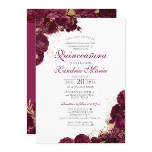 Elegant Burgundy Red Floral Quinceanera