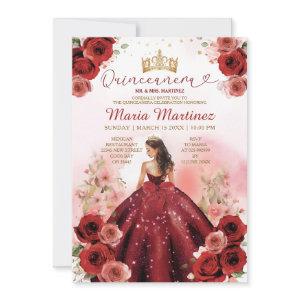 Elegant Burgundy Red Princess Flowers Quinceañera