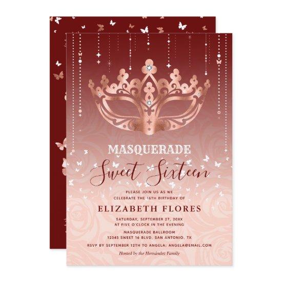 Elegant Burgundy Rose Gold Masquerade Sweet 16