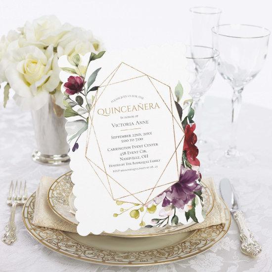 Elegant Burgundy Scalloped Quinceañera