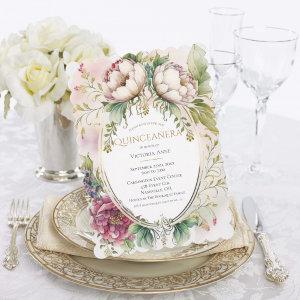 Elegant Burgundy Scalloped Quinceañera nvitation