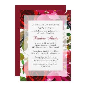 Elegant Burgundy Watercolor Floral Quinceañera