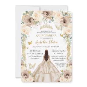 Elegant Champagne Floral Vintage Gold Quinceañera