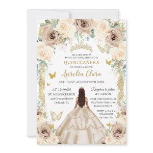 Elegant Champagne Floral Vintage Gold Quinceañera