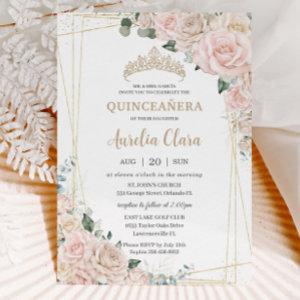 Elegant Champagne Ivory Blush Floral Quinceañera