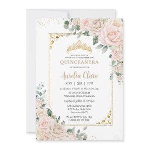 Elegant Champagne Ivory Blush Floral Quinceañera