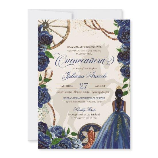 Elegant Charro Blue Rose Western Ranch Quinceanera